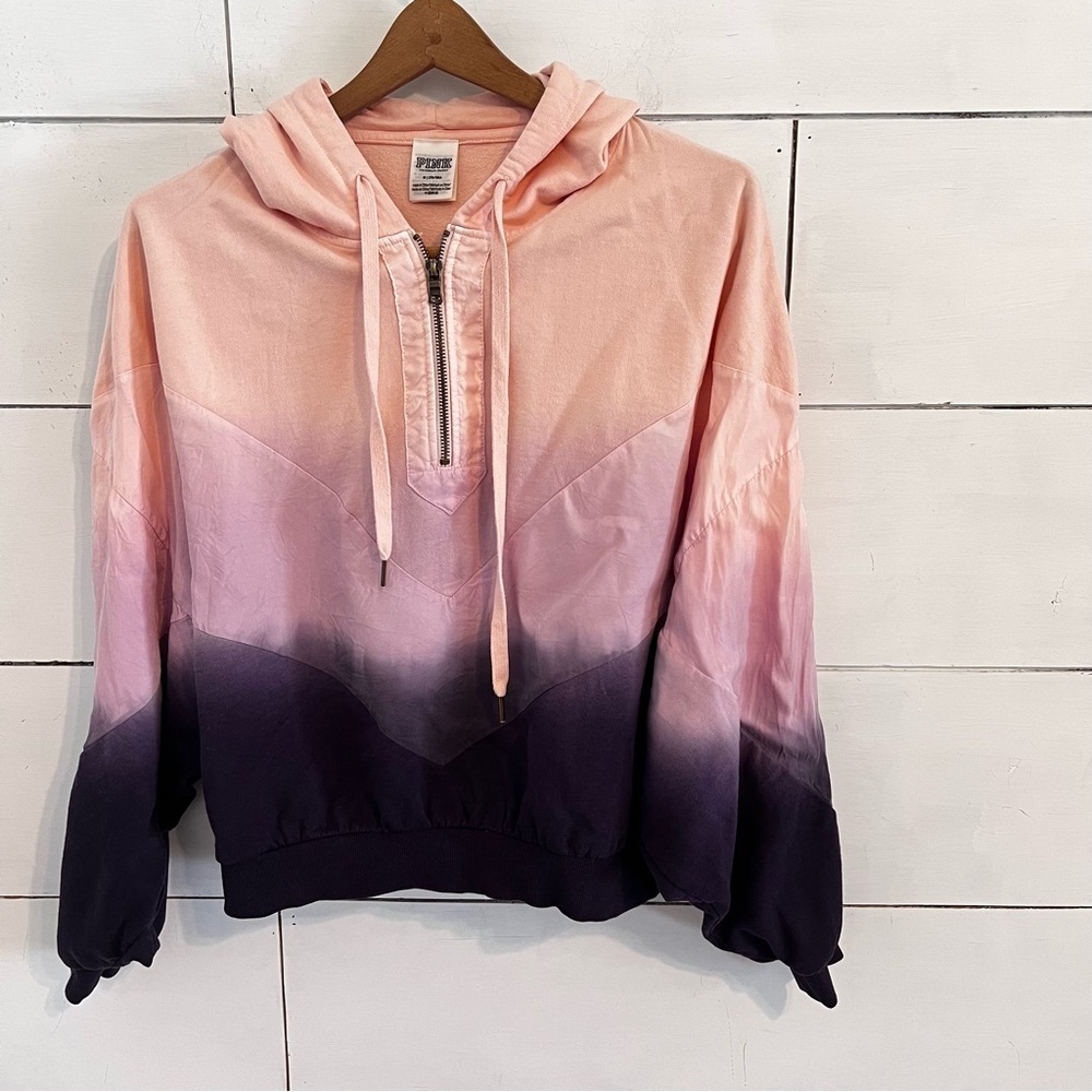 Victoria’s Secret Pink/Purple Ombre Quarter Zip Cropped Hoodie. Size Medium - Picture 2 of 8